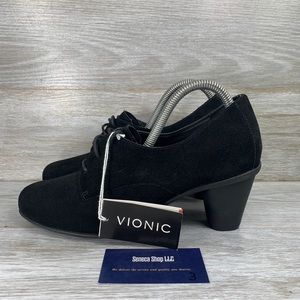 Vionic Womens 385 Maura Black Suede Lace Up Heels Shoes Size 9.5